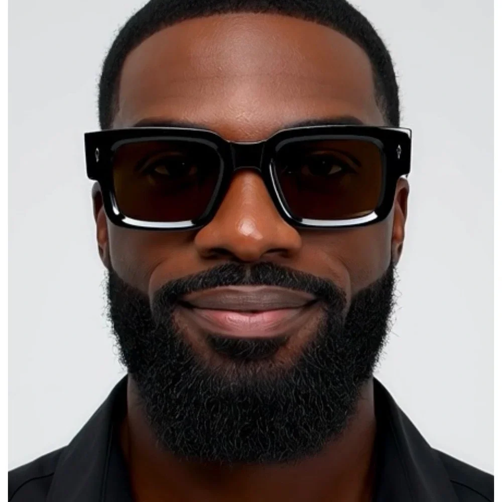 Mens Black Rectangular Frame Sunglasses Amber Lens Fashion Eyewear Hip Hop Shape